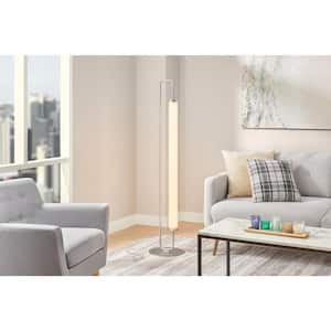 Aranda 58 in. Brushed Nickel Integrated LED Column Floor Lamp with Acrylic Shade and CCT Color Temperature Selectable