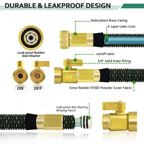 50FT Garden Hose Pure Natural Latex Expandable 10 Function Nozzle That Shrinks 