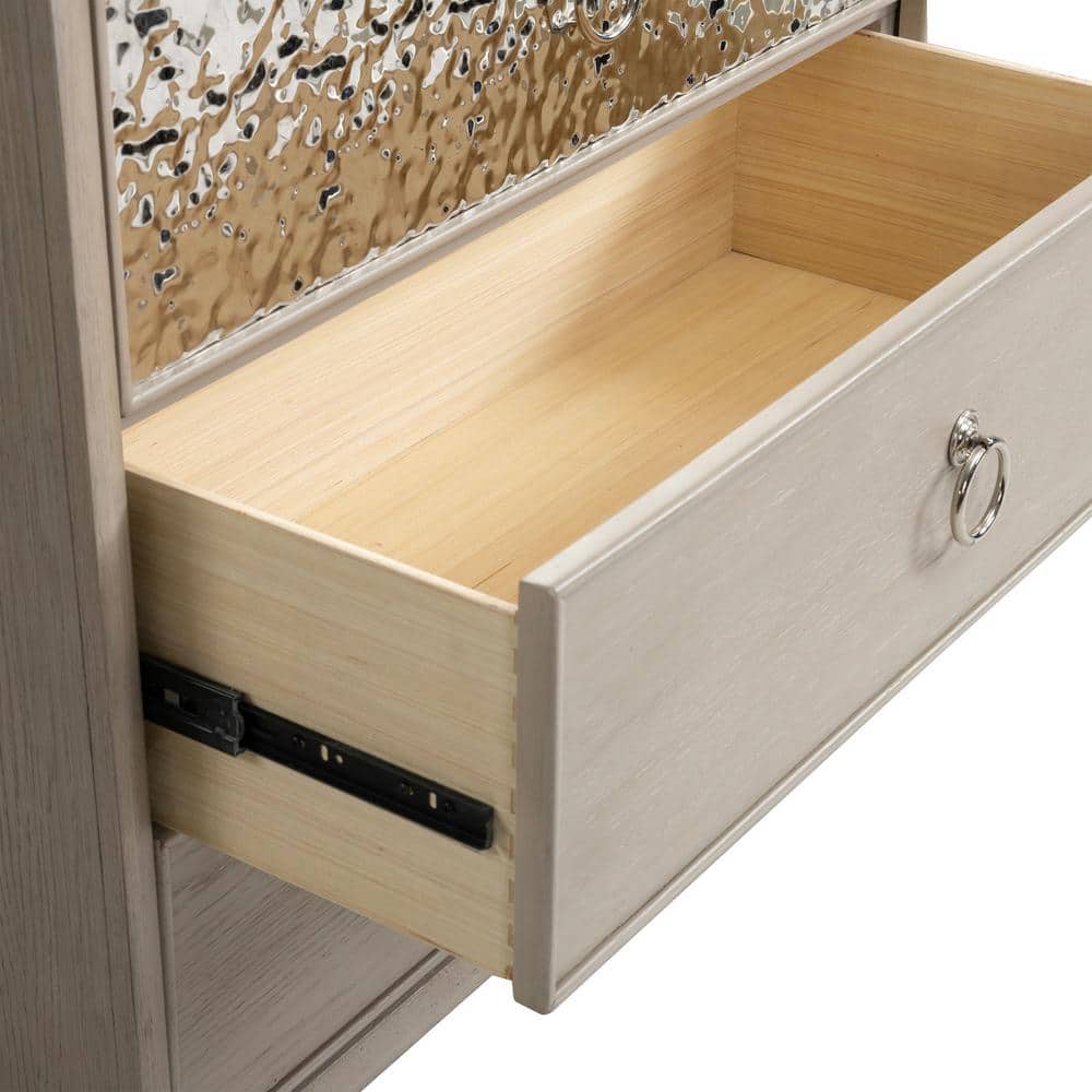 Natural Oak Vertical Chest with Hammered Stainless Steel Accent