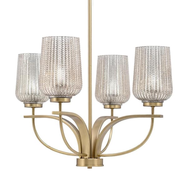 Unbranded Olympia 4-Light Uplight Chandelier New Age Brass Finish 5 in. Silver Textured Glass