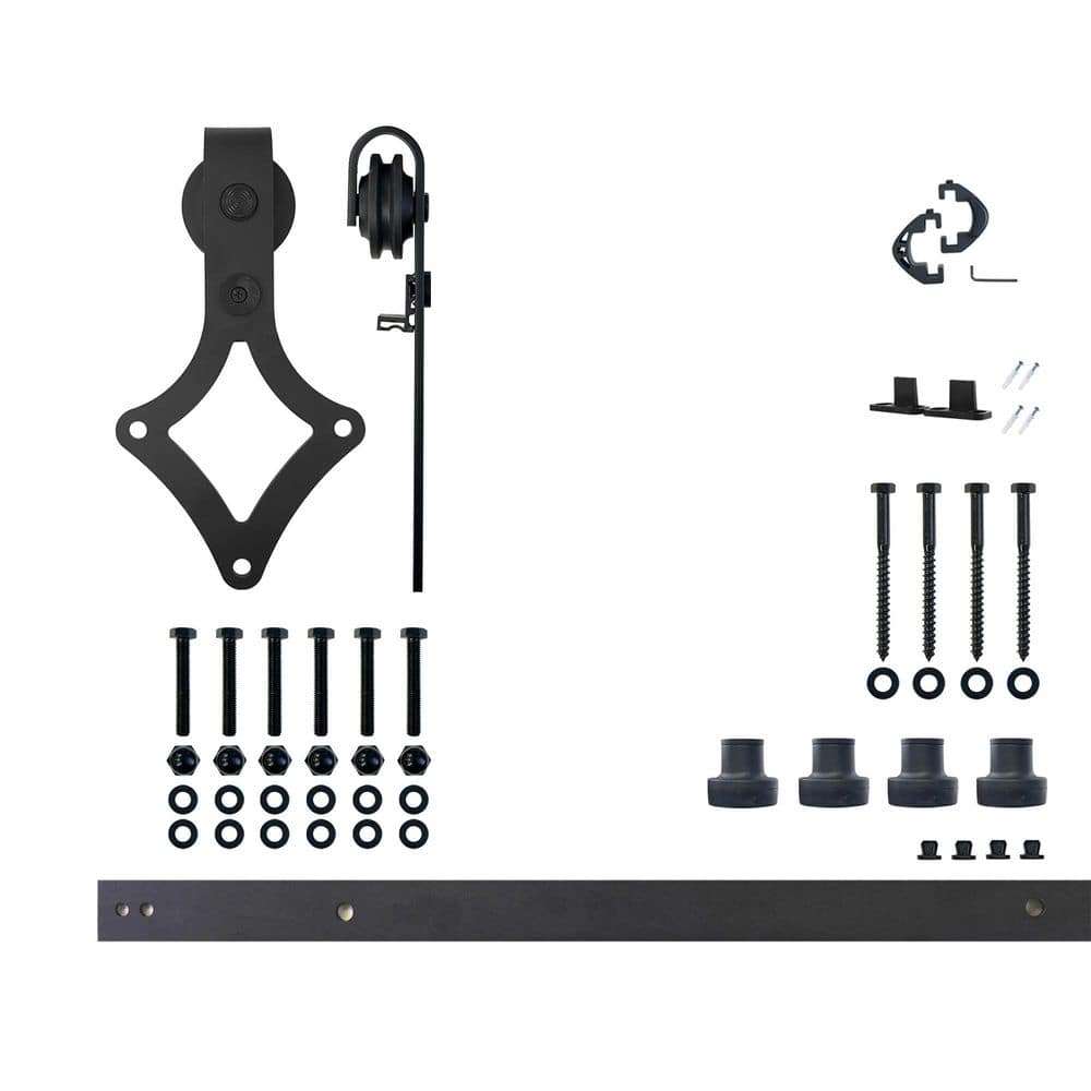 5 ft./60 in. Black Rustic Non-Bypass Sliding Barn Door Hardware Kit Diamond Design Roller for Single Door price history on PriceWatchPro