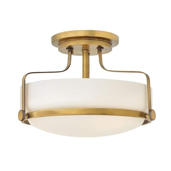 Hinkley Harper Medium Semi-Flush Mount Ceiling Light, Heritage Brass + Etched Opal Glass