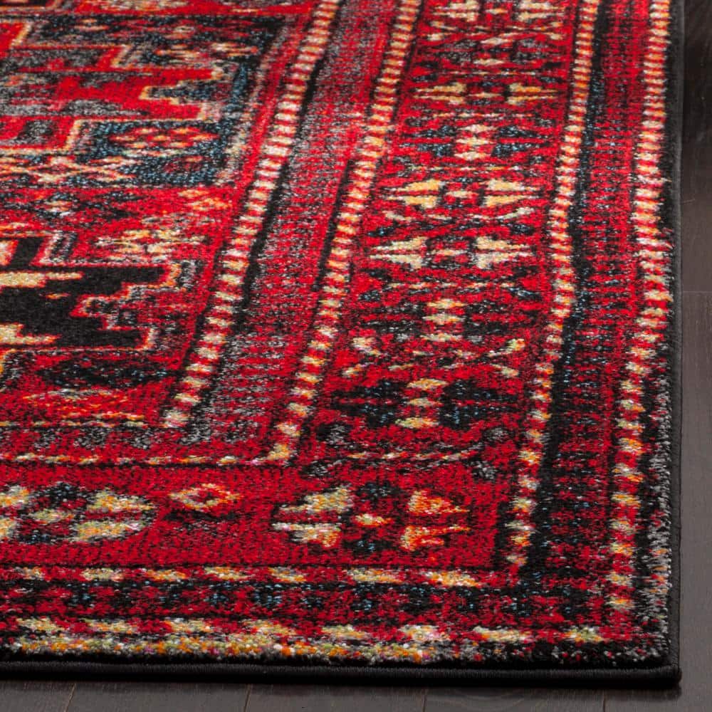 Vintage Hamadan Red Multicolor Synthetic 6'7" x 9' Area Rug