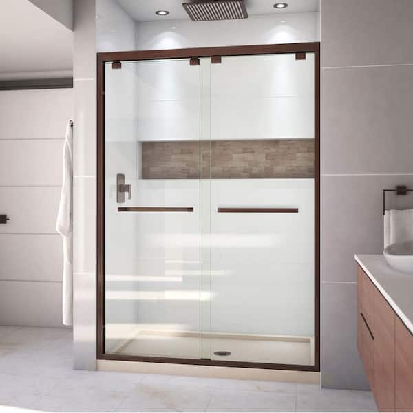 DreamLine Encore 32 in. D x 54 in. W x 78.75 in. H Semi-Frameless Sliding Shower Door in Oil Rubbed Bronze and Biscuit Base