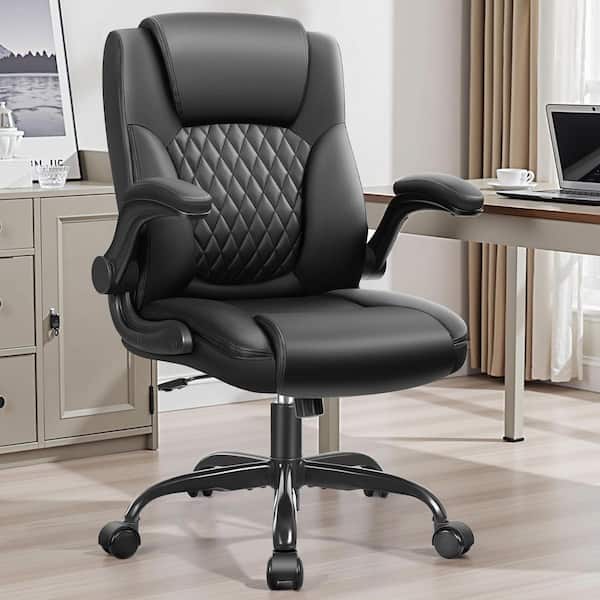 Leather Cushioned Ergonomic Chair in Black with Adjustable Armrests and Backrest, SGS-certified Gas Lift