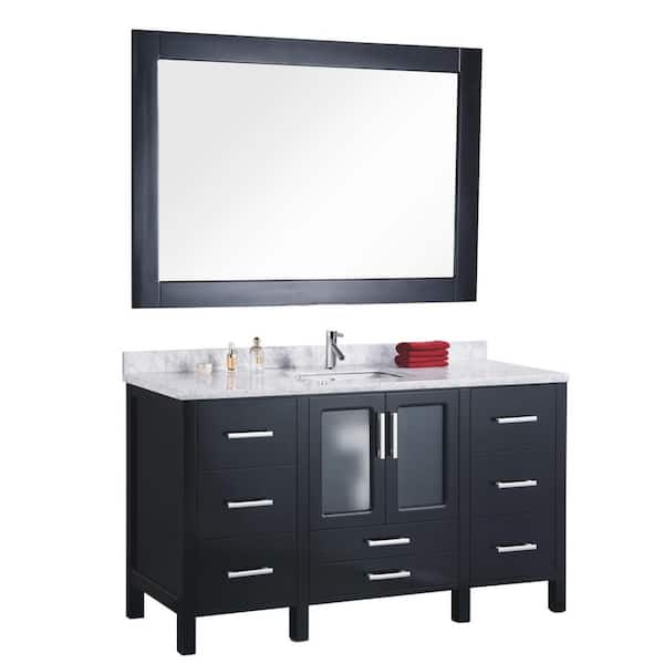 Design Element Stanton 60 in. W x 22 in. D Vanity and Mirror in Espresso with White Carrera Marble Vanity Top