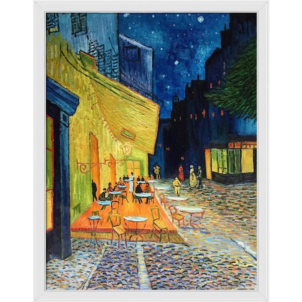 LA PASTICHE Cafe Terrace at Night by Vincent Van Gogh Galerie White Framed Architecture Oil Painting Art Print 40 in. x 52 in.