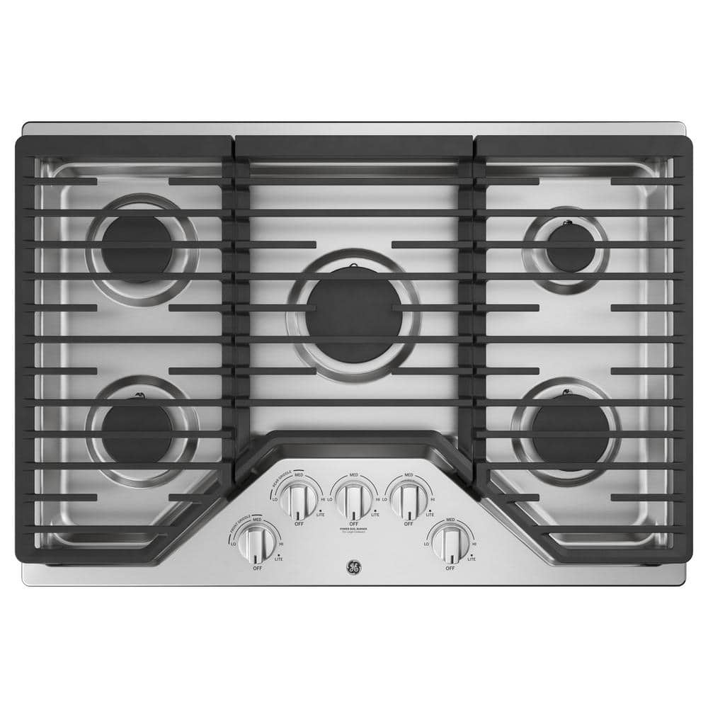 GE 30 in. Gas Cooktop in Stainless Steel with 5 Burners Including Power Burners, Silver