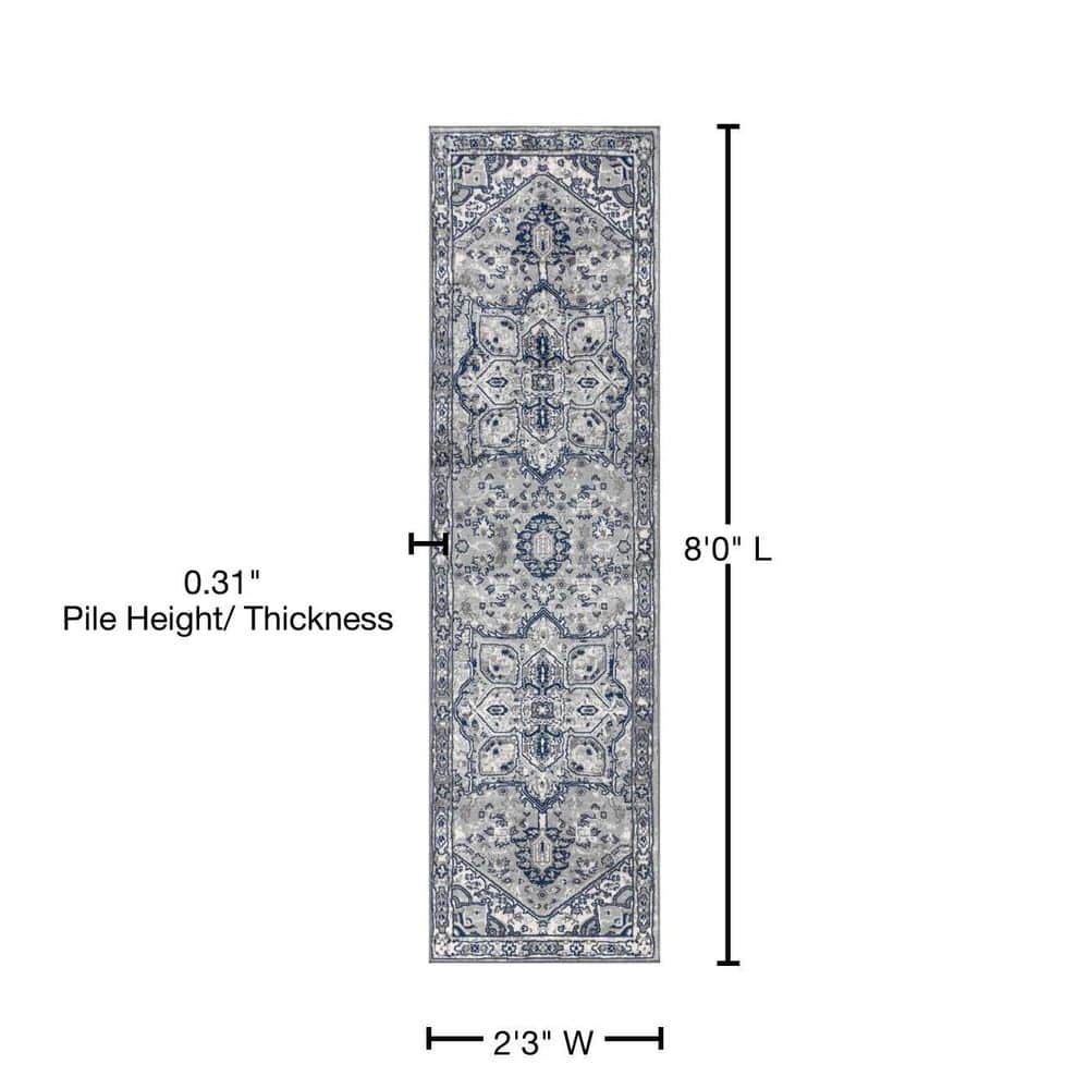 Modern Persian Medallion 6.3"x27.03" Gray Synthetic Runner Rug