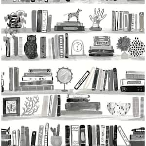 Painterly Black Shelf Stories Novelty Vinyl Peel and Stick Wallpaper Roll