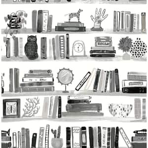 Painterly Black Shelf Stories Novelty Peel and Stick Wallpaper Sample