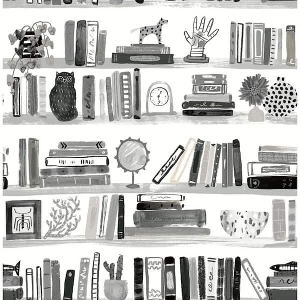 NuWallpaper Painterly Black Shelf Stories Novelty Peel and Stick Wallpaper Sample