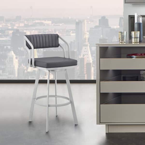 Armen Living Capri 36 in. Slate Grey Metal Bar Stool with Faux Leather Seat