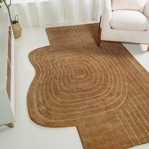 Retro Bohemian Abstract Striped Handwoven Wool Light Brown/Beige 4 ft. x 6 ft. Area Rug
