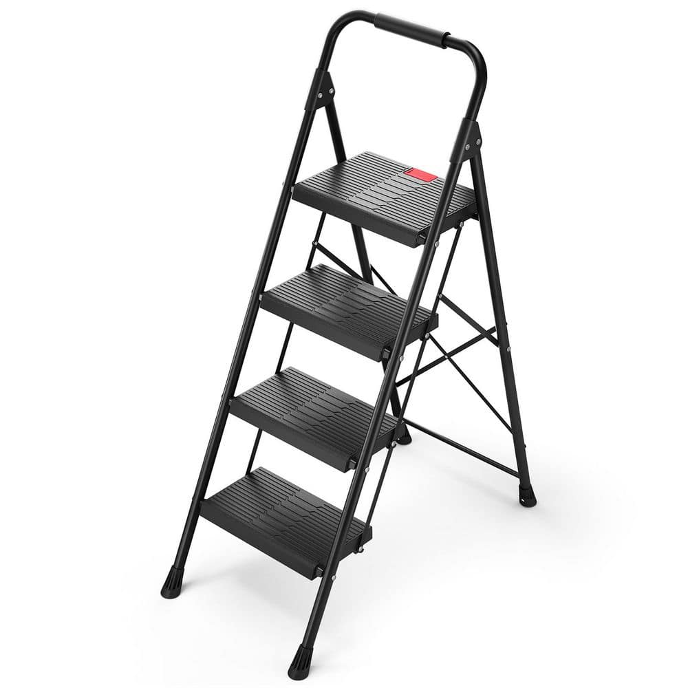 TITANKIT PRO 4 ft. Metal Folding Step Ladder (9 ft. Reach) with Safety ...