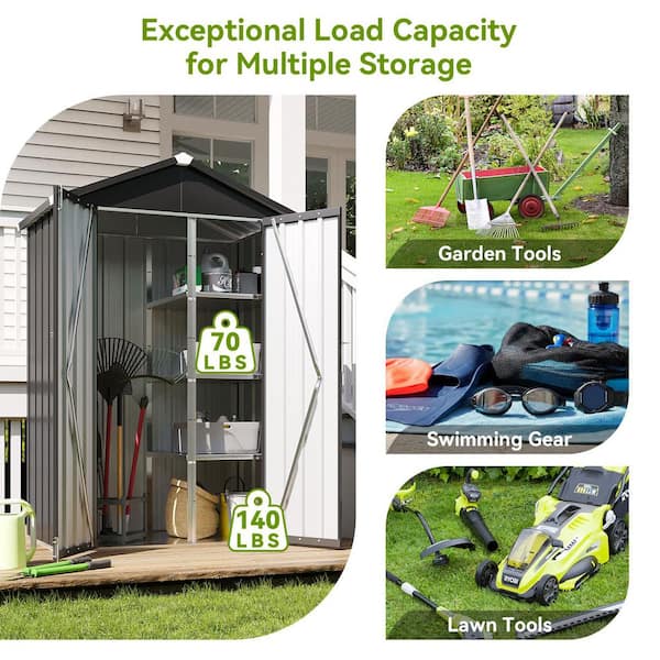 4 ft. W x 2 ft. D Black Metal Shed with 2-Piece Shelves, Floor