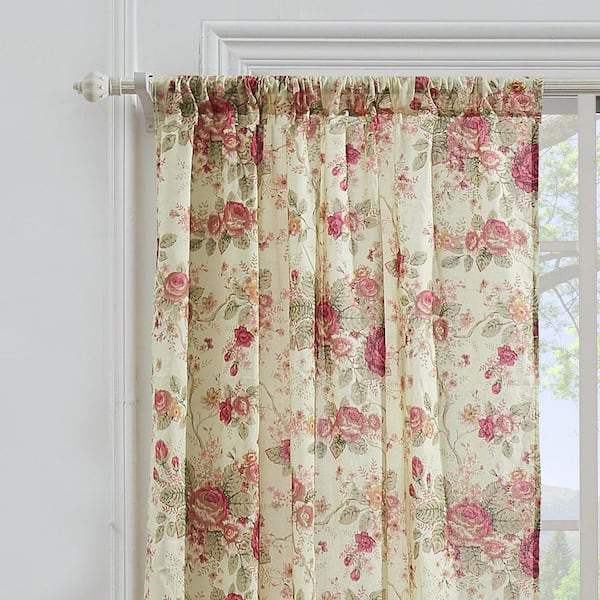 Multi Colored Floral Rod Pocket Sheer Curtain - 42 in. W x 84 in. L