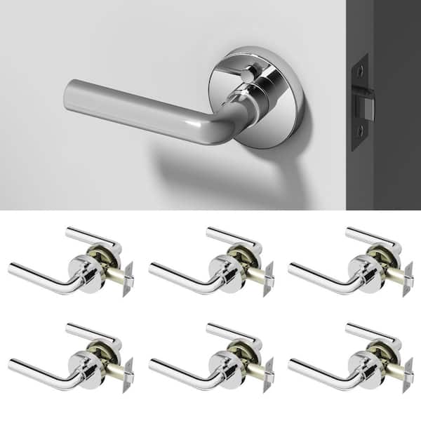 Arc Metal Chrome Privacy Bed/Bath Round Door Handle with Push Button and Round Rosette 6-Pack