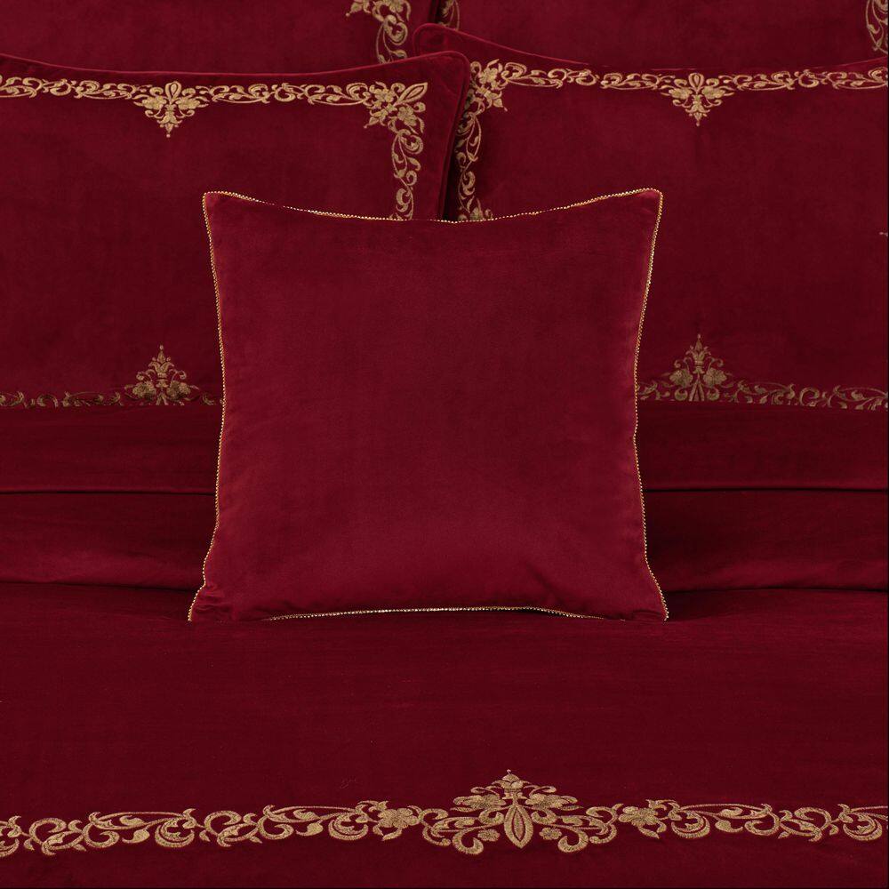 Nicholas Crimson Velvet Embellished Square Throw Pillow