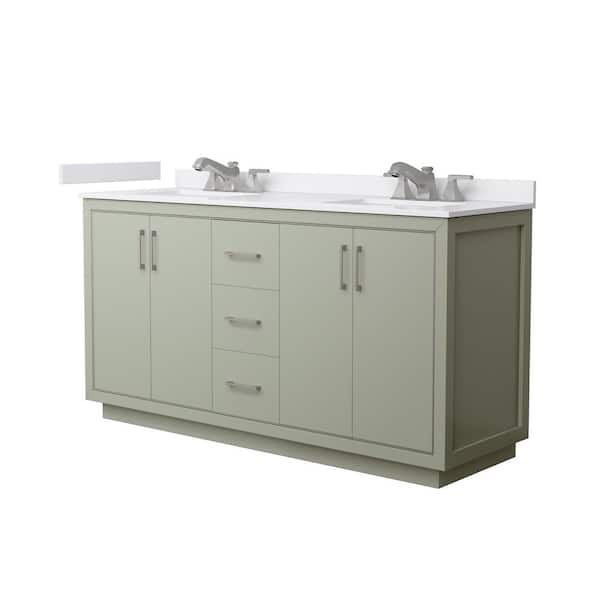 Icon 66 in. Double Freestanding Light Green Bath Vanity with White Cultured Marble Top Assembled