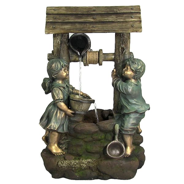 Sunnydaze Decor 39 in. Children at the Well Outdoor Water Fountain with LED Light