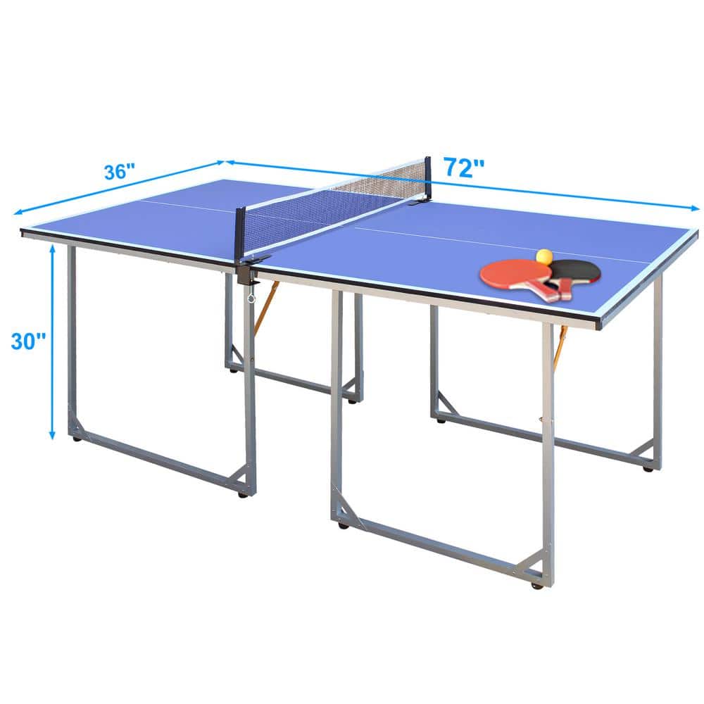 6ft Blue Foldable Outdoor Table Tennis Set with Net and Paddles
