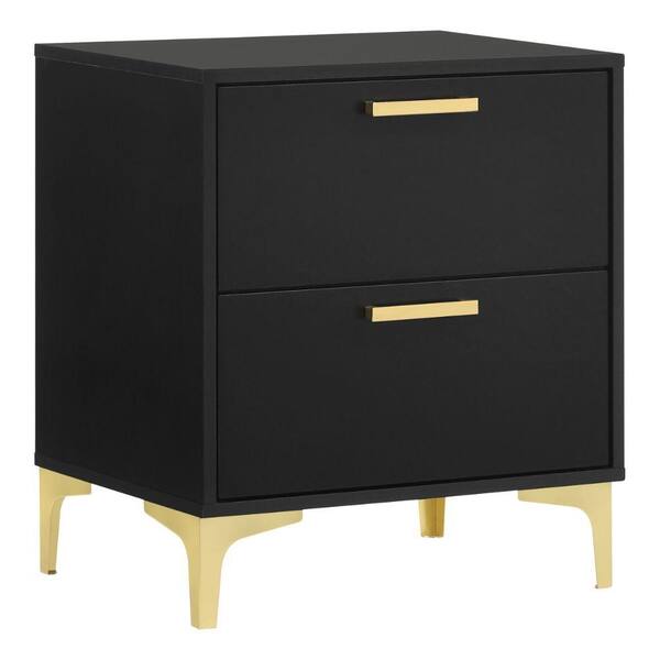 Crimped 2-Drawer Black and White Oak Wood Nightstand + Reviews