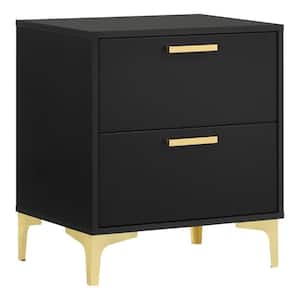 Black and Gold 2-Drawer 21.75 in. Wooden Nightstand