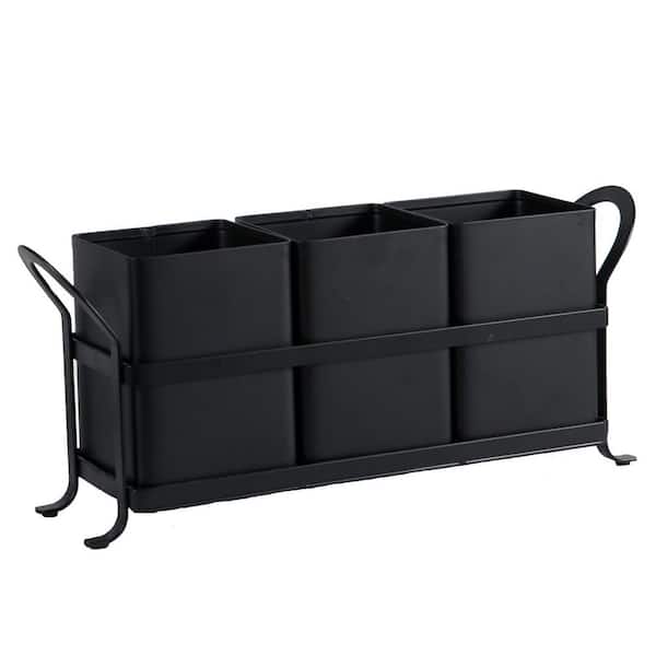 Black Metal Flatware Caddy Organizer Bin Holder with 3 Compartments for Cutlery Kitchen Utensils Countertop