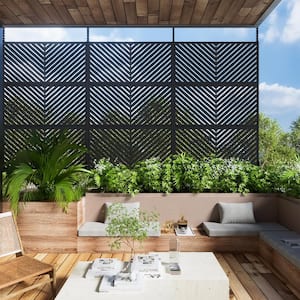 72 in. Galvanized Steel Outdoor Garden Fence Privacy Screen Garden Screen Panels Parallel Pattern in Black