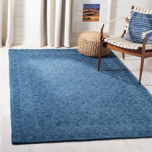 Dip Dye Navy Blue 7 ft. x 7 ft. Border Square Area Rug