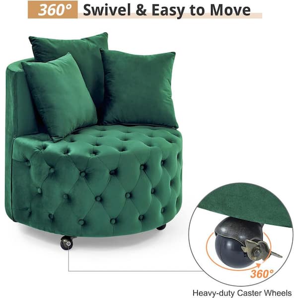 Green Velvet Upholstered Accent Swivel Chair Barrel Living Room