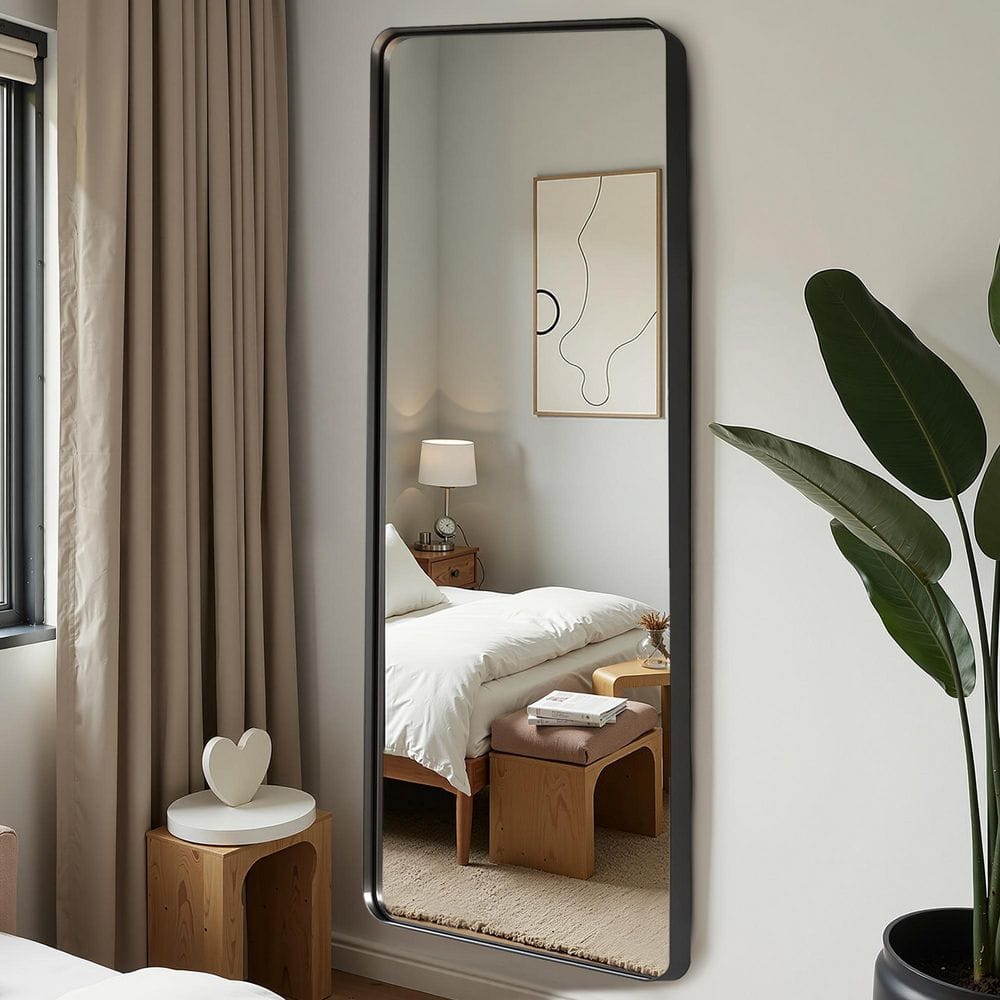 Black 31 in. W x 70 in. H Rounded Rectangle Aluminum Alloy Full Length Mirror (No Bracket) price history on PriceWatchPro
