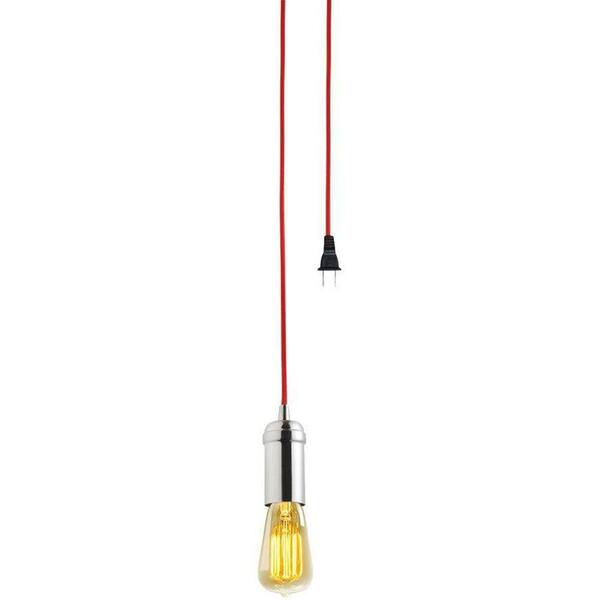 Globe Electric 1-Light Brushed Steel Vintage Plug-In Hanging Socket Pendant with Red Rope