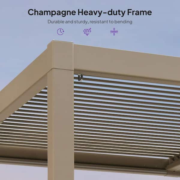 PURPLE LEAF 11 ft. x 21 ft. Champagne Aluminum Outdoor Louvered