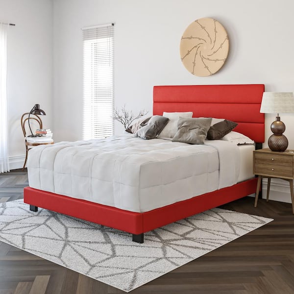 Rest Rite Vivian Faux Leather Red Queen, Red Faux Leather Bed Frame