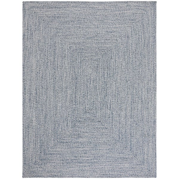 Braided Dark Blue/Ivory 8 ft. x 10 ft. Machine Washable Concentric Woven Area Rug