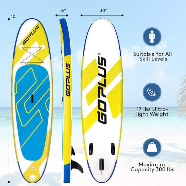 Costway 10 ft. Inflatable Stand Up Paddle Board 6 ft. ft. Thick W/Leash  Backpack Aluminum Paddle SP37339 - The Home Depot