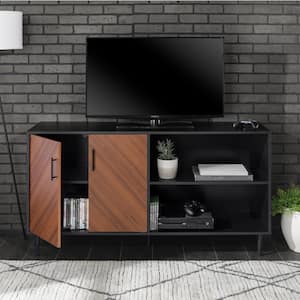58 in. Solid Black Composite TV Stand 69 in. with Doors