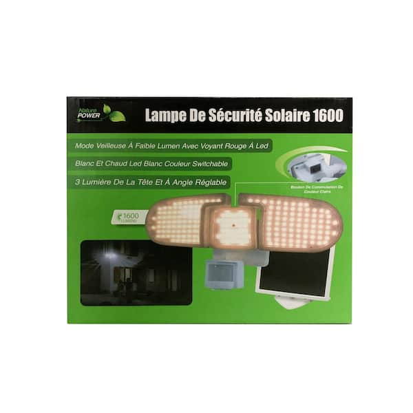 NATURE POWER 205 White Triple Head Solar Motion Activated Outdoor Integrated LED Security Flood Light