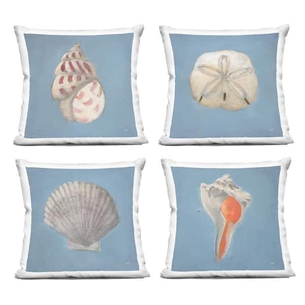 Soft Sea Shell Collection Blue Print Zipper Polyester 18 in. X 18 in. Throw Pillow Set of 4