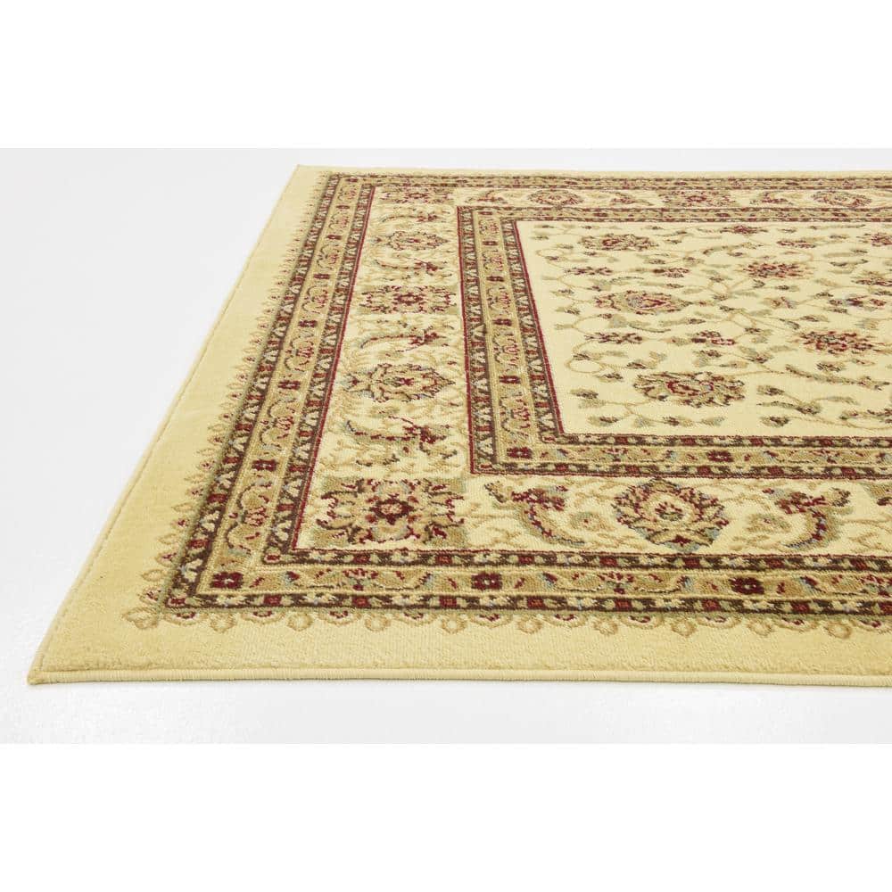 Ivory Floral Rectangular 6' x 9' Synthetic Area Rug