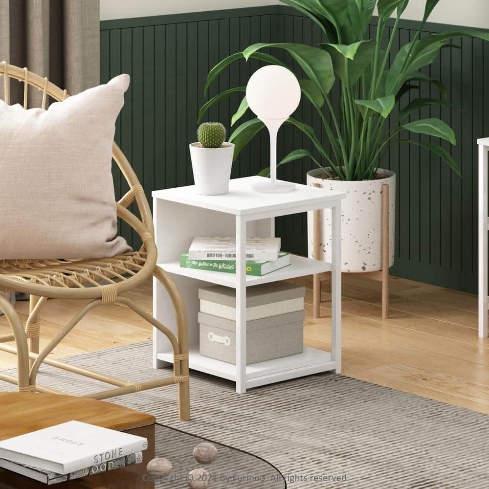 15.2 in. White/White Rectangle Wood End Table
