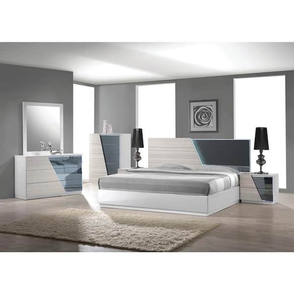 Best Master Furniture Manchester 5-Piece White/Gray Wood Modern King Bedroom Set