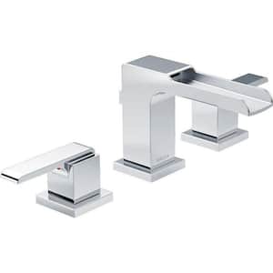 Ara 8 in. Widespread 2-Handle Bathroom Faucet with Channel Spout and Metal Drain Assembly in Chrome