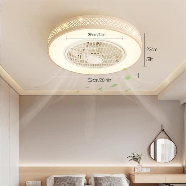 Oukaning 20.4 in. Round White Indoor Integrated LED Ceiling Fan with Remote for Kids Room Bedroom