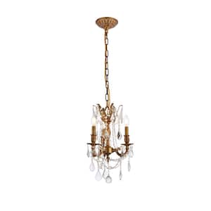 Timeless Home 13 in. L x 13 in. W x 18 in. H 3-Light French Gold with Clear Crystal Traditional Pendant