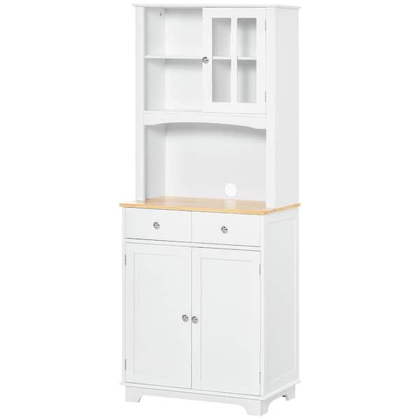 Lycvki 67 in. Wood Pantry Organizer with Microwave Stand, Adjustable Shelf, 2 Drawers, Cupboard in White
