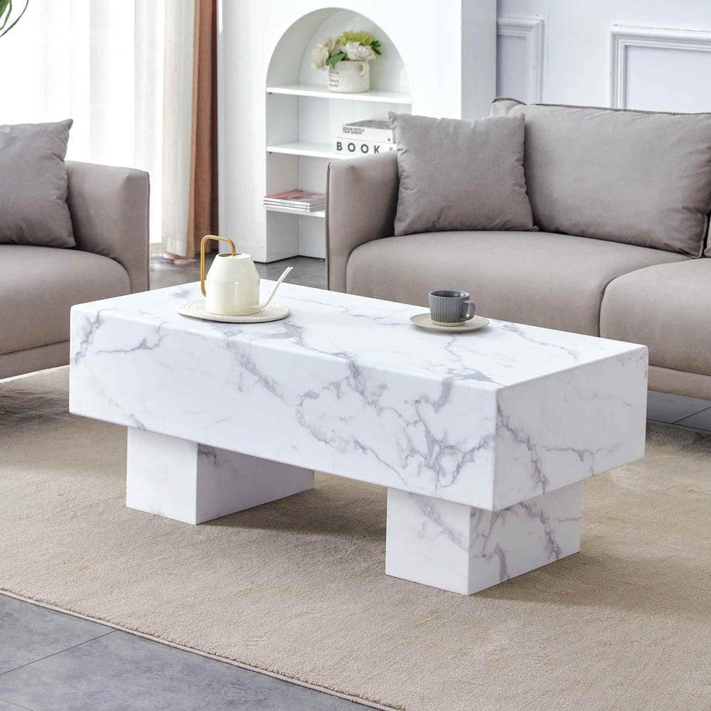 Polibi Modern 43.3 in. White Rectangle Wood Coffee Table RS32989962