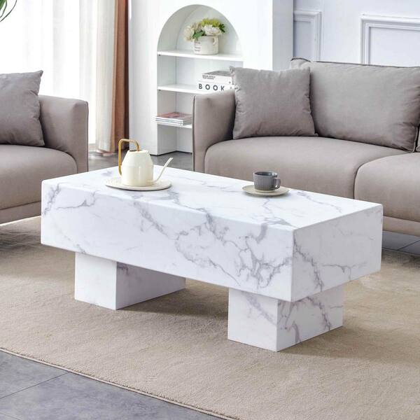 Polibi Modern 43.3 in. White Rectangle Wood Coffee Table